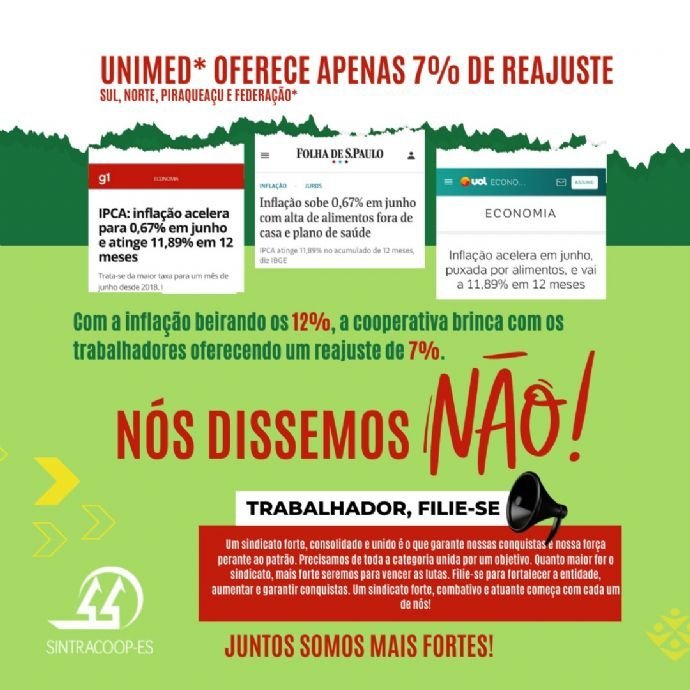 UNIMED OFERECE 7% DE REAJUSTE AOS FUNCIONÁRIOS