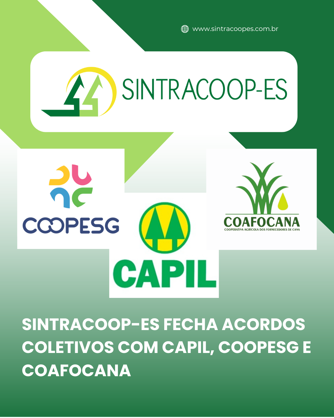 Leia mais sobre o artigo SINTRACOOP-ES FECHA ACORDOS COLETIVOS COM CAPIL, COOPESG E COAFOCANA PARA O PERÍODO DE 2025 A 2027